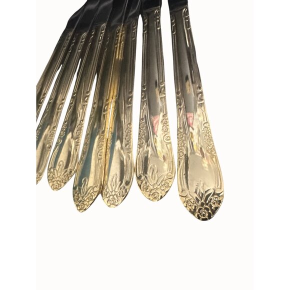 Set Of 7 Gold & Silver Stainless Steel Butter Knives Floral Design - Picture 2 of 4